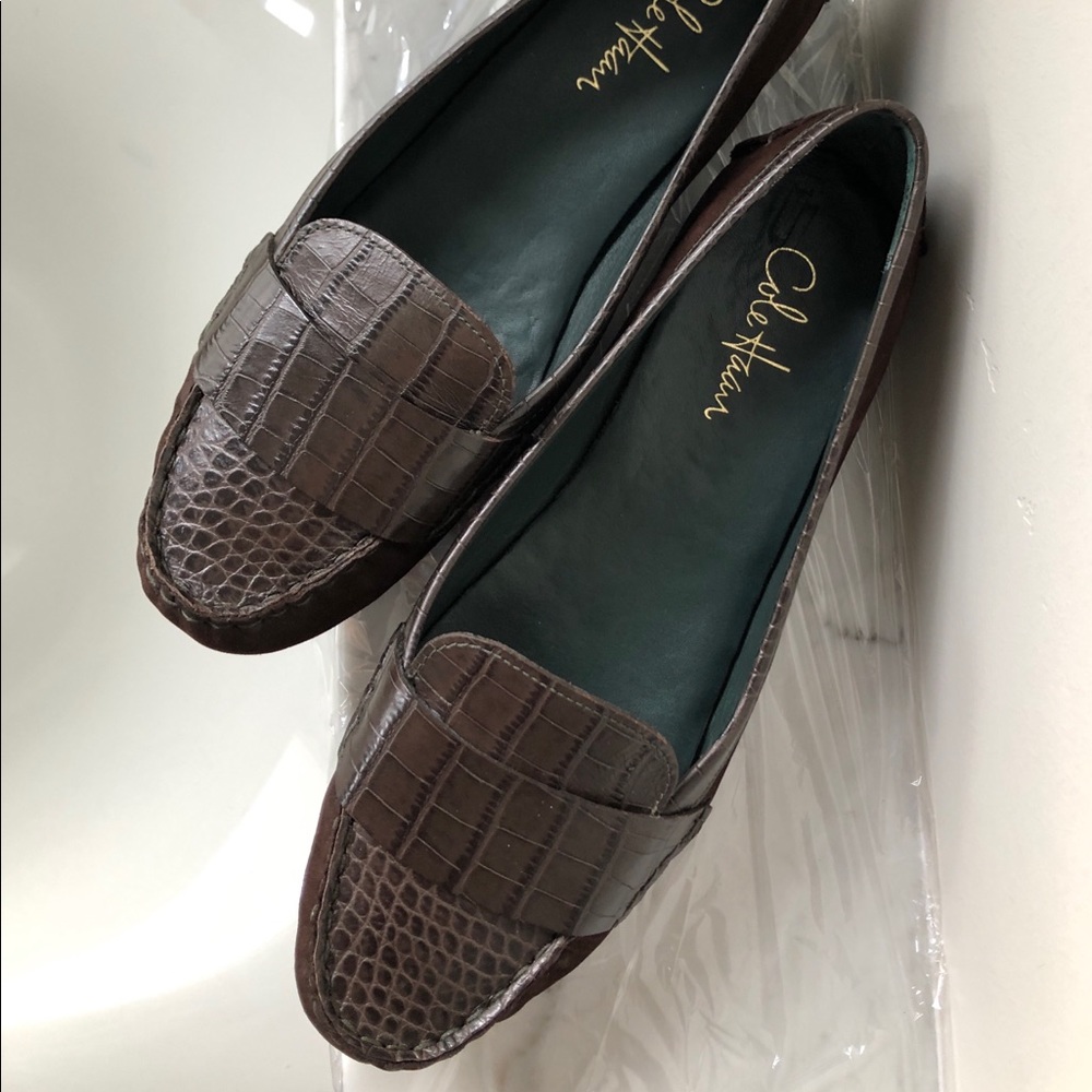 Cole Haan Brown Suede & Faux Alligator Loafers 11B